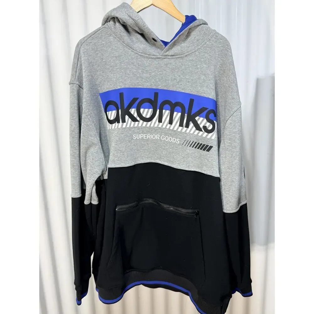 Akademiks Superior Goods Colorblock Big Man Hoodie 3XL Grey Black Blue Logo
